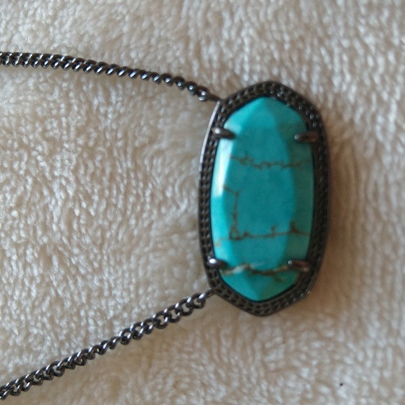 RARE KENDRA SCOTT • Gunmetal Dylan Turquoise Necklace - Picture 2 of 14